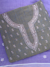 Kashmiri hand embroidery on khadi silk fabric